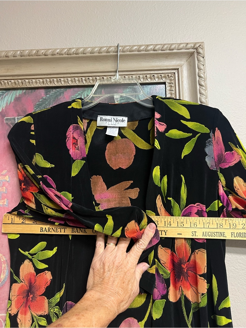 Ronni Nicole Black Floral Open Cardigan with Pink and Orange Blooms - Picture 9 of 10